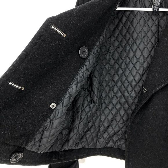 American Eagle Black Wool Blend Double Breasted Button Short Cut Pea Coat - Picture 5 of 16